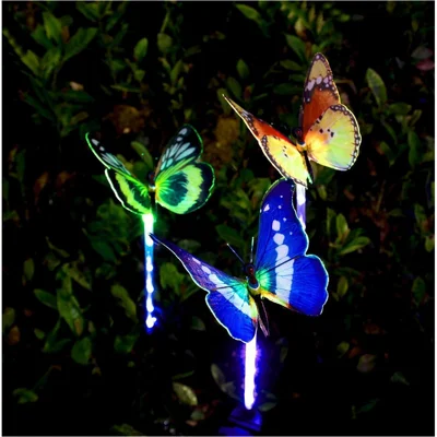 3PCS / Set Solar Power Butterfly Flower Light Garden Lily Landscape Yard White LED Lamp Decor - Butterfly