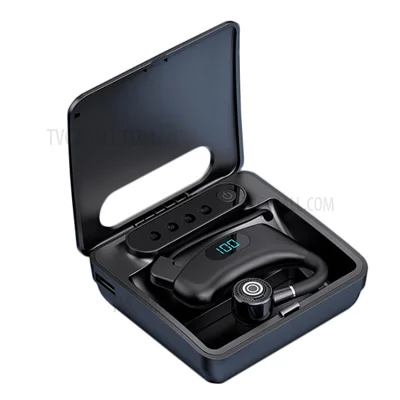 V12 Business Single Ear Digital Display Wireless Earhook Bluetooth-compatible Headset Hands-free Call Earphone with Charging Case - Black