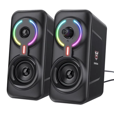 ONIKUMA L6 Haut-parleurs d'ordinateur portable filaires alimentés par USB pour ordinateur portable, effets sonores stéréo 3D, éclairage d'ambiance RVB avec commande à un bouton