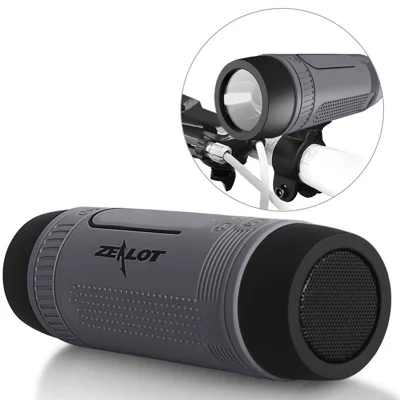 ZEALOT S1 Enceinte Bluetooth sans fil étanche pour vélo et extérieur avec lampe torche / banque d'alimentation / fonction TF / FM - Gris