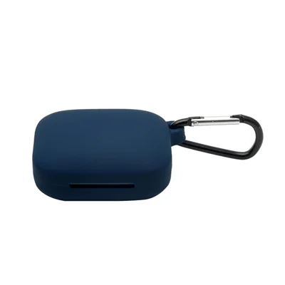 Bluetooth-compatible Earphone Soft Silicone Cover Protective Case with Hanging Buckle for OnePlus Buds Pro - Midnight Blue