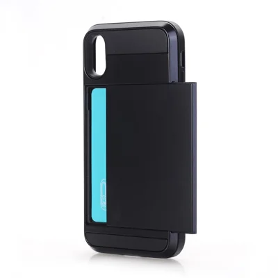 For Apple iPhone X/XS 5.8 inch Sliding Card Holder PC + TPU Hybrid Phone Case - Black