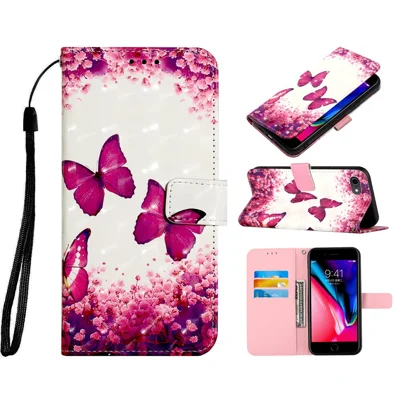 3D Vivid Pattern Wallet Leather Case Stand for iPhone 6s 6 4.7 inch - Red Butterflies and Flower