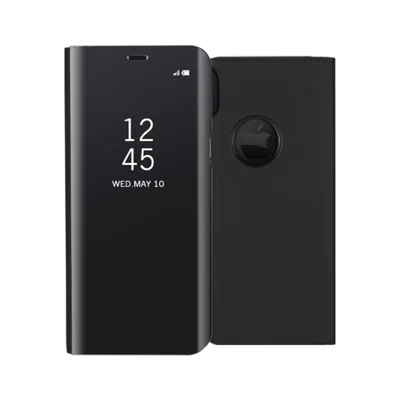 Para iPhone X/XS 5.8 polegadas Capa de Couro com Suporte e Janela Banhada em Espelho - Preta