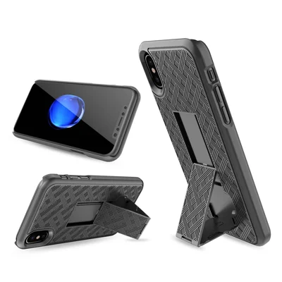 Capa Holster com Clipe Giratório em PC + TPU com Textura Trançada para iPhone X (Ten) - Preto