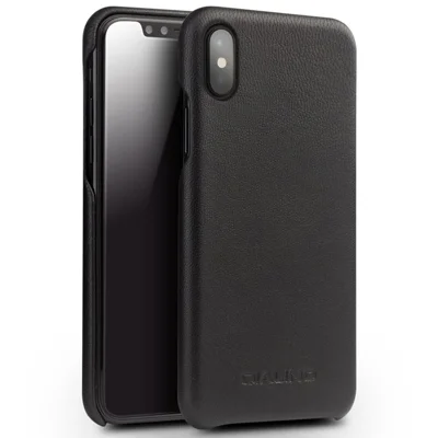 QIALINO Capa Traseira de PC Revestida de Couro Bovino para iPhone X / XS 5,8 Polegadas Acessório de Telefone Rígido - Preto