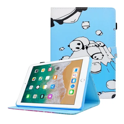 Patterned Leather Card Holder Casing Cover for iPad 9.7 (2018)/9.7 (2017)/Air 2/Air 1 - Cute Panda