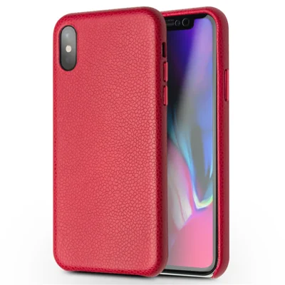 QIALINO Classic Litchi Texture Calf Skin Genuine Leather Coated Plastic Thin Cover Accessory for iPhone X/ XS 5.8 inch - Red
