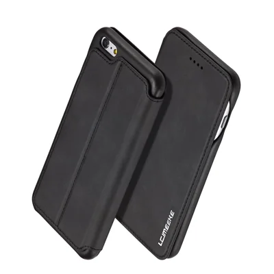 LC.IMEEKE for iPhone 6s Plus/6 Plus Retro Style Leather Card Holder Stand Case - Black