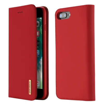 DUX DUCIS Wish Series CNAS/CMA certified Genuine Leather Wallet Cover Stand for iPhone 8 Plus/7 Plus 5.5 inch - Red