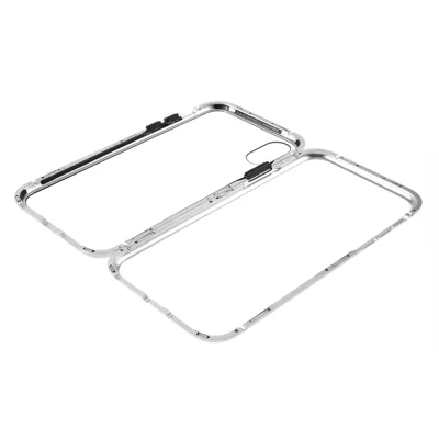 Detachable Magnetic Metal Frame + Tempered Glass Back Protection Hard Cover for iPhone X - Silver