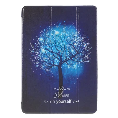 Patterned Tri-fold Stand Leather Protector Cover for iPad 9.7-inch (2018)/9.7-inch (2017)/Air 2/Air - Luminous Tree
