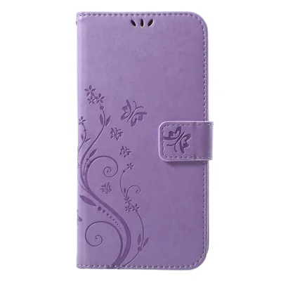 Lederen beschermhoes met standaard, portemonnee en afbeelding van vlinder en bloem voor iPhone XS Max 6,5 inch - Lichtpaars