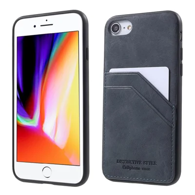 Retro Style PU leather Coated TPU Dual Card Slot Case for iPhone 7/8/SE (2022)/SE (2020) - Grey