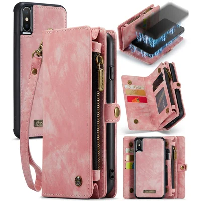 CASEME Vintage PU Leather Detachable 2-in-1 Multi-slot Wallet Casing for iPhone Xs Max 6.5-inch - Pink