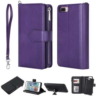 Pour iPhone 8 Plus / 7 Plus / 6s Plus / 6 Plus KT Multi-functional Series-4 Détachable 2-en-1 Étui en TPU + Portefeuille Zippé Support En Cuir Portable - Violet