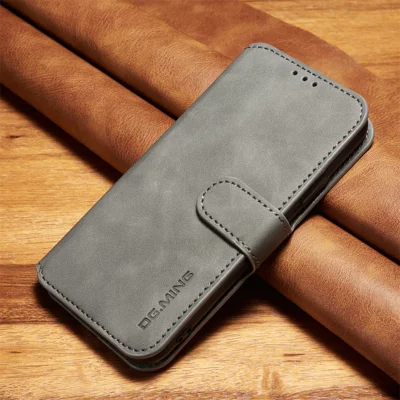 DG.MING Retro Style Wallet Leather Stand Case for iPhone XS 5.8 inch - Grey