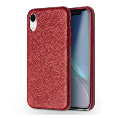 QIALINO Classic Litchi Texture Calf Skin Genuine Leather Coated PC Back Cover für iPhone XR 6.1 Zoll - Rot