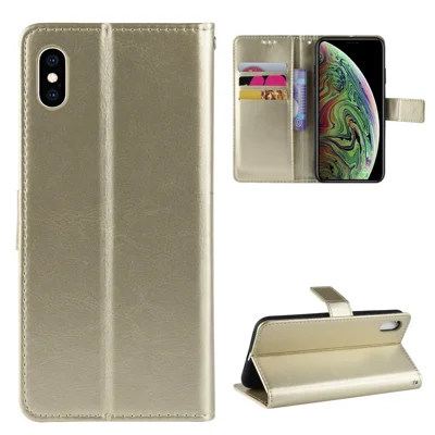 Crazy Horse Stand Stand Leather Case Com Strap Para Iphone XS/X - Ouro