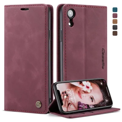 Caseme 013 Series Series Cute Magnetic Leafl Flase Для Iphone XR 6,1 Дюйма - Красное Вино