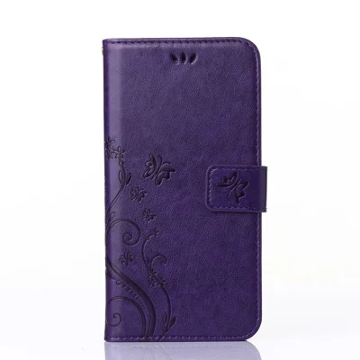 Imprint Butterfly Flower Stand Leather Case met bandje voor iPhone 6s Plus / 6 Plus 5,5-inch - Paars