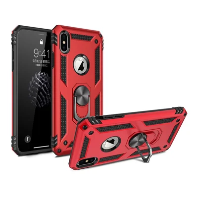 Armor PC TPU Hybrid Phone Casing with Kickstand for iPhone XS Max 6.5 inch - Red
