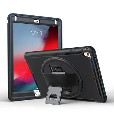 360 Degree Rotable TPU + PC Tablet Case with Kickstand and Adjustable Hand Strap for iPad 9.7 (2018) / 9.7 (2017) / Air / Air 2/ Pro 9.7 (2016) - Black