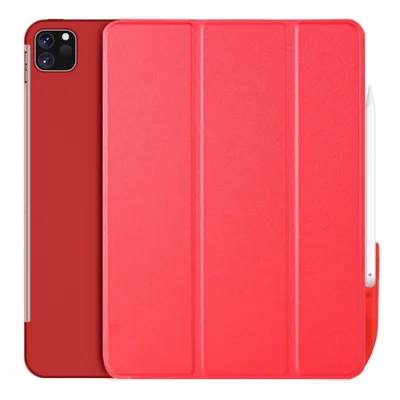 Capa Inteligente de Couro Sintético com Suporte de Três Dobras e Tampa Removível para Caneta para iPad Air (2020) / Air (2022) / Pro 11 polegadas (2018) / (2020) / (2021) / (2022) - Vermelho