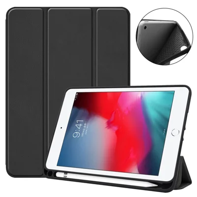 Stable Tri-fold Stand Stand PU Leather Smart Case with Pen Slot for iPad mini (2019) 7.9 inch / iPad mini 4 - Black