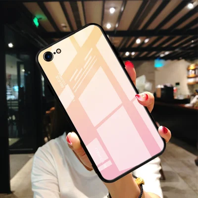Gradient Glass + TPU + PC Hybrid Back Case for iPhone 8/7/SE (2022)/SE (2020) - Gold / Pink