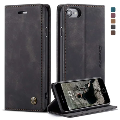 CASEME 013 Serie PU-Leder Handyhülle mit Geldbörse und Ständer für iPhone 8/7/SE (2020)/SE (2022) 4,7 Zoll - Schwarz