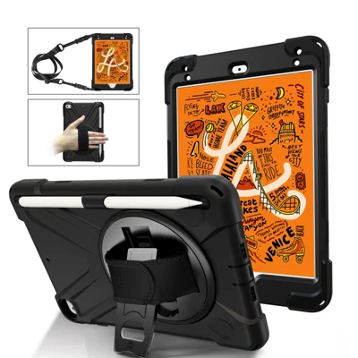 [X-Shape] PC + TPU 360-degree Swivel Kickstand Case with Hand Strap for iPad mini (2019) 7.9 inch / mini 4 - Black