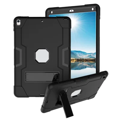 Voor iPad Air 10,5 inch (2019) Schokbestendig TPU + PC Hybride Tablet Hoesje met Steunvoet - Alles Zwart