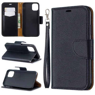 Litchi Texture Leather Wallet Stand Mobile Phone Case for iPhone 11 6.1 inch (2019) - Black