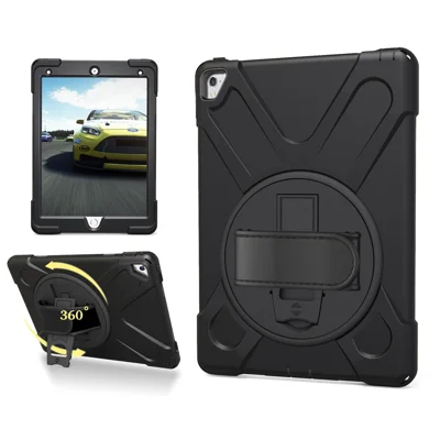 For iPad Pro 9.7 inch (2016) X-Shape PC + TPU Tablet Case with 360 Degree Swivel Kickstand - Black