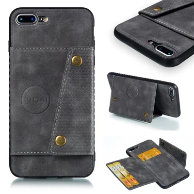 Étui de protection en cuir PU avec porte-cartes magnétique pour iPhone 8 Plus / 7 Plus 5.5 pouces - Gris