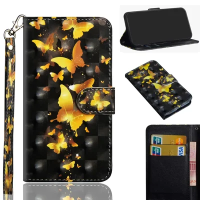 Light Spot Decor Patterned Leather Wallet Phone Cover Shell Casing for iPhone 11 Pro Max 6.5 inch (2019) - Gold Butterflies