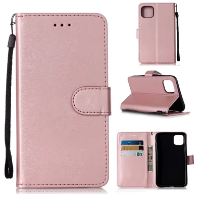 Solid Color Leather Wallet Stand Phone Case Cover for iPhone 11 6.1-inch (2019) - Rose Gold