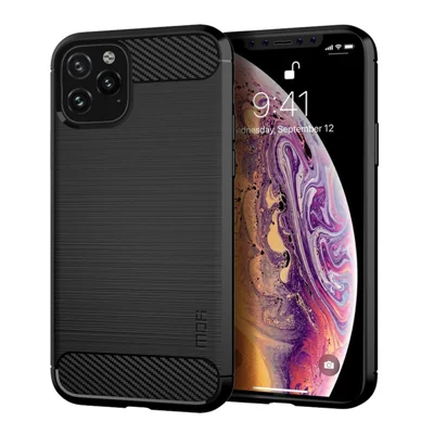 MOFI Углеродное Волокно Текстура с Матовой TPU Soft Phone Back Case Для Iphone 11 Pro Max 6,5 Дюйма (2019) - Черный