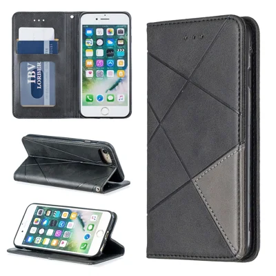 Étui en cuir texturé prismatique auto-absorbé avec porte-cartes pour Iphonese (2020) / SE (2022) / 8 / 7 - Noir