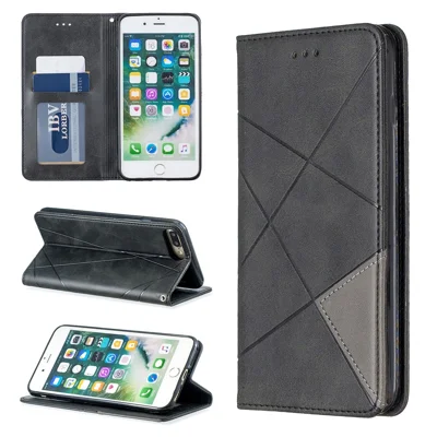 Auto-Absorbed Leather Cellphone Stand Case with Card Slots for iPhone 7 Plus / 8 Plus - Black