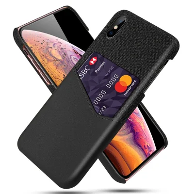 KSQ PC + PU + Tecido Híbrido Slot para Cartão Capa de Telefone para iPhone X / XS 5.8 polegadas - Preto