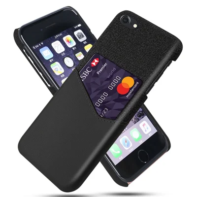 KSQ PC + PU + Tyg Hybrid Mobilskal med Kortficka för iPhone 8/7/SE (2020)/SE (2022) 4,7 tum - Svart