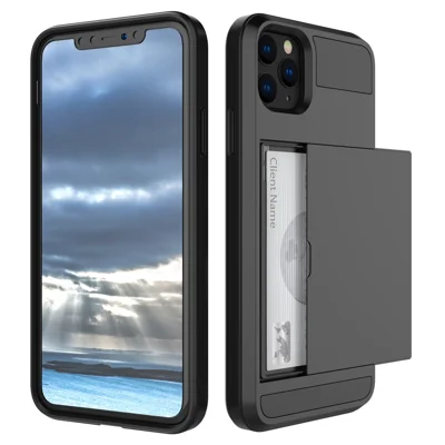 Card Holder Sliding PC + TPU Hybrid Cell Phone Shell Case for iPhone 11 Pro 5.8 inch (2019) - Black