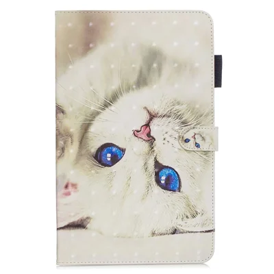 Pattern Printing PU Leather Tablet Case [Wallet Stand] for iPad 9.7-inch (2018) (2017) (2016)/iPad Air 2, Etc - Blue-Eye Cat