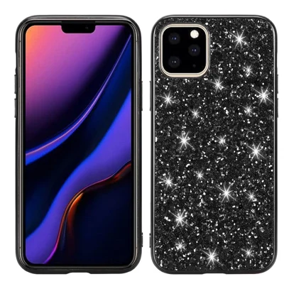 Cáscara de teléfono de TPU+PC con electrochapado de lentejuelas brillantes para iPhone 11 de 6.1 pulgadas (2019) - Negro