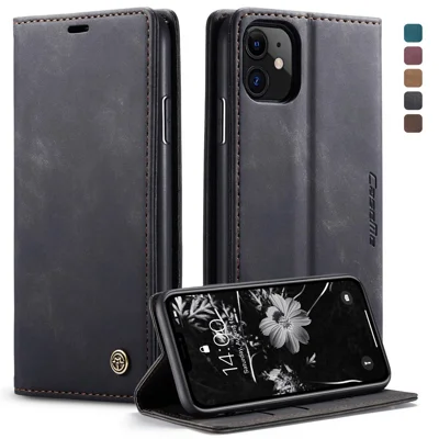 CASEME 013 Series Auto-absorbed Flip Leather Wallet Case for iPhone 11 6.1 inch (2019) - Black