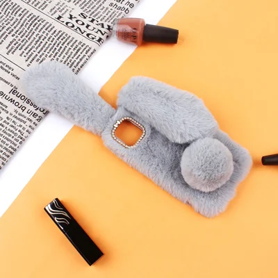 Adorable Long Ears Rabbit Shape Fur Coated Soft TPU Back Case for iPhone 11 6.1 inch (2019) - Grey