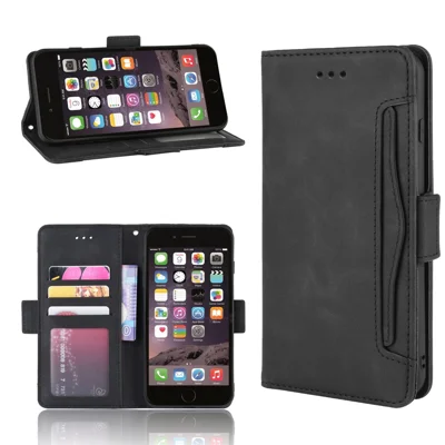 Étui en cuir à rabat avec porte-cartes multiple pour iPhone 8 Plus/7 Plus 5,5 pouces - Noir