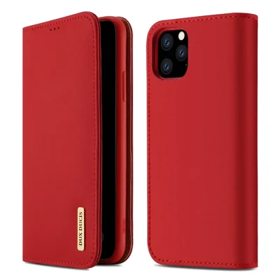 DUX DUCIS Wish Series для iPhone 11 Pro Max 6.5 дюйма Функции кошелька и подставки Настоящий кожаный чехол - Красный